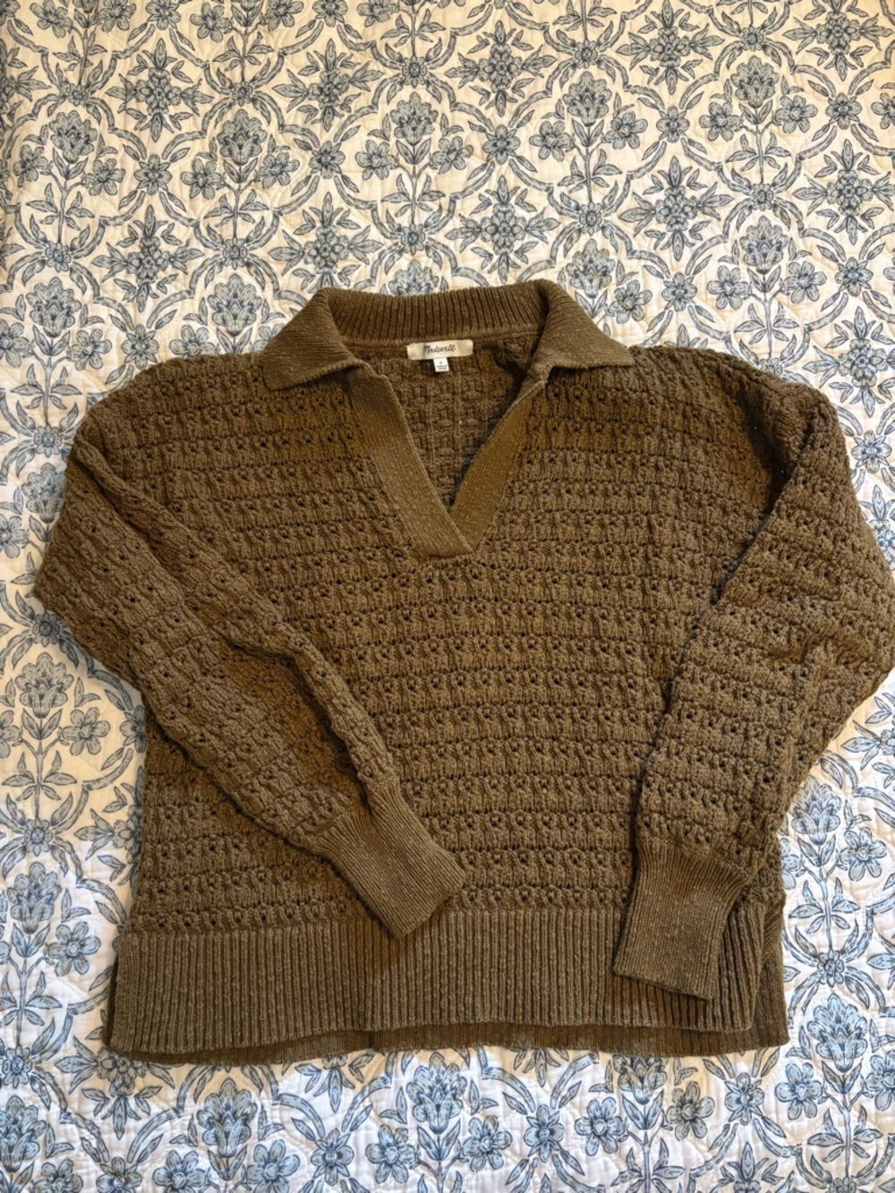 Madewell Olive Brown Knit Polo Sweater 100% Cotton